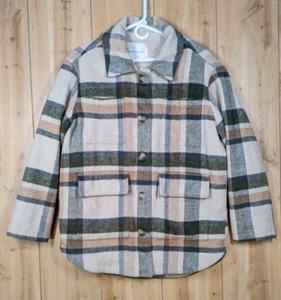 American Eagle Outfitters Sherpa Lined Chore Coat Shacket Size S Pockets Plaid - Picture 1 of 13