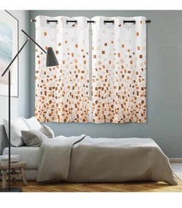 Orange Brown Ombre Kitchen Cafe Curtains 2 Panels Modern Geometric 84x63 - Picture 1 of 4