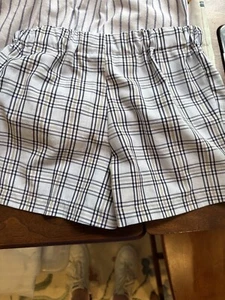 Shorts, Unisex, Size 4T, New, Handmade, 100 %Cotton, White, Black, Tan Plaid. - Picture 1 of 2