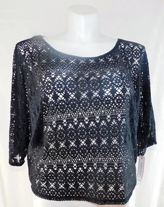 Nuevo con etiquetas Top Bisou Bisou de Michele Bohbot Crochet Negro Sin Forro ~ Talla XL - Imagen 1 de 5