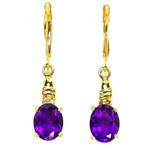 925 STERLING SILVER DANGLE EARRING NATURAL PURPLE AMETHYST OVAL GEMSTONE - Picture 1 of 10
