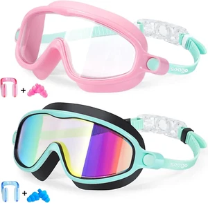 Paquete de 2 gafas de natación antiniebla anti-UV visión amplia gafas de natación para niños 3-15 - Imagen 1 de 12
