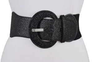 Women Sparkling Elastic Hip High Waist Fashion Belt Black Shiny Glitter M L XL - Picture 1 of 12