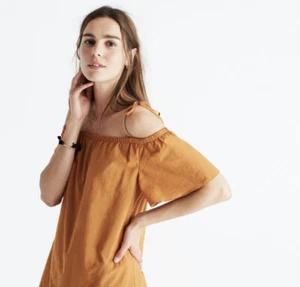 Madewell Eyelet Cold Shoulder Dress Burnt Orange Pumpkin Small Cotton Summer - Picture 1 of 24
