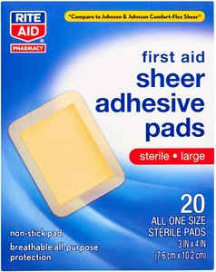 Sheer Adhesive Bandages with Sterile Non Stick Pad 3 X 4 - 20 Count | Wound C - Picture 1 of 9