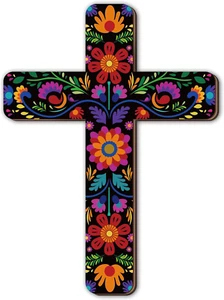 Floral Cross Wall Decor Hand Painted Decorative Inspirational Wooden Cross Spani - Picture 1 of 12