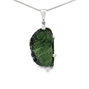 Stones Desire Carved Dragon Moldavite Pendant Necklace (22") Green - Picture 1 of 5