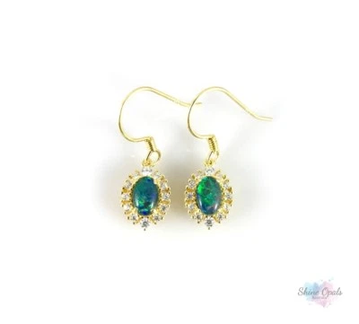 Orecchini a goccia in vero oro australiano opale 6x4 mm, argento sterling, pe... - Immagine 1 di 4