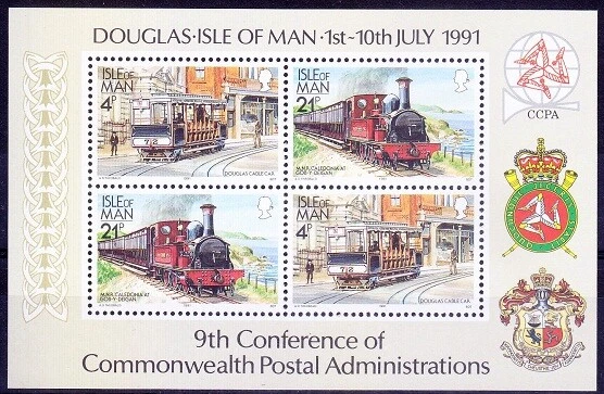 Isle of Man 1991 MNH SS, 9th Con. of Commonwealth 1991 Train Railways  - Image 1 of 1