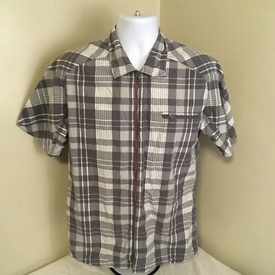Merrell Mens Shirt Short Sleeve Gray Plaid Full Zip Shirt Small Free Shipping! - Image 1 of 4