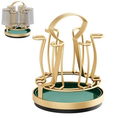 Wine Glass Rack 6 Hooks Rotating Space Saving Metal for Kitchen Counter - Image 1 of 4