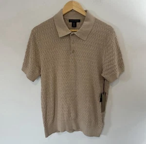 Ethan Pierce strukturierter Pullover Polo, beige/braun, Herren Large, neu mit Etikett - Bild 1 von 8