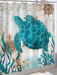 NEW SEA Turtle 5pc Shower Curtain Bathroom Rug Set NonSlip Toilet Lid Cover - Picture 1 of 3