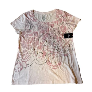 St Johns Bay T Shirt Top Embellished Pink Women's XL Silver Floral Parker Rosie - Picture 1 of 8