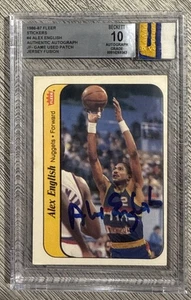 1986 FLEER BASKETBALL STICKER #4 ALEX ENGLISH JERSEY FUSION BGS 10 AUTO PATCH  - Picture 1 of 2