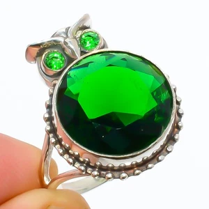 Owl - Chrome Diopside Silver Plated Jewelry Ring s.8.5 M158, Christmas Gift - Picture 1 of 4