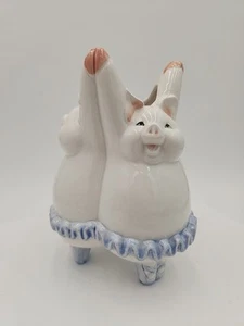Vintage Fitz and Floyd Dancing Pig Vase 1984 Ballerina Hogs In Blue Tutu 6.25" - Picture 1 of 14