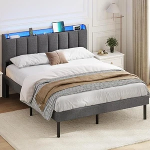 Letto Imbottito 160x200 cm LED Ricarica Rete Doghe Ragazzi Matrimoniale - Foto 1 di 24