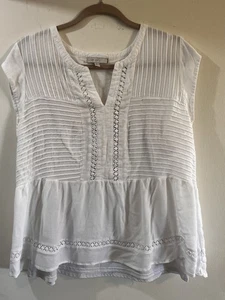 PALE SKY Damen weißes ärmelloses Häkeltop mit Schlüsselloch und Tank Boho, Indie - Bild 1 von 7