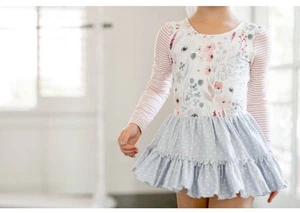 Freches pflaumenfarbenes Farrah Trikot lange Ärmel weiche Stiele Blumen Ballett Tanz Größe 12Y - Bild 1 von 6