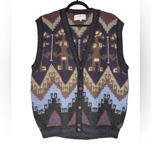 VTG Peruvian Connection 100% Alpaca Knit Vest Mens XL Handmade Peru Geo Pattern - Picture 1 of 5