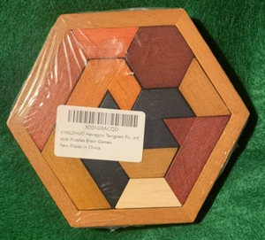 NEW Sealed Hexagon Tanagram Puzzle Wooden IQ Brain Game 4.75 inches - Picture 1 of 3