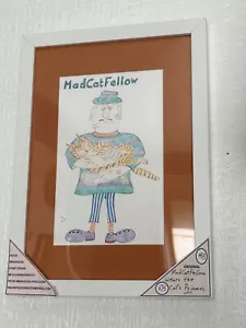 "Original Illustration Kunstwerk Katze Cartoon ""MadCatFellow trägt Katzenpyjama""" - Bild 1 von 9