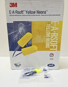 200 Pair ~ 3M Ear Plugs E-A-Rsoft Yellow Neons 311-4106 Metal Detectable Cord - Picture 1 of 1