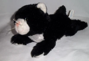2016 Wishpets 12 Zoll Plüsch FANCY KATZE #73046 schwarz weiß liegendes Stofftier Spielzeug - Bild 1 von 4