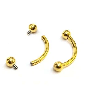 Titanium Gold Eyebrow Piercing Internally Threaded Vertical Labret Lip Barbell - Picture 1 of 9