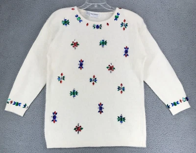Vintage Tony Lambert Jewel Embellished Tunic Sweater Sz L 3/4 Sleeve Silk Angora - Image 1 of 4