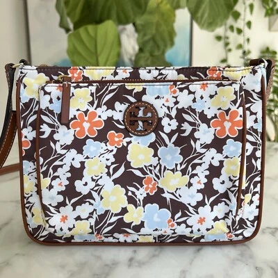 Новый с Ярлыками Tory Burch Ella нейлона качели сумка через плечо Reverie цветочный коричневый синий - Изображение 1 из 4