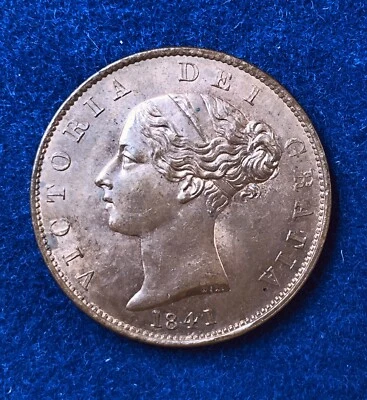 Great Britain 1841/1 1/2 PENNY UNC Copper  Victoria Red Brown beauty KM 726  - Image 1 of 4