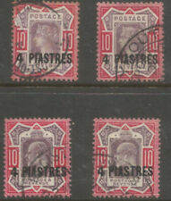 BRITISH LEVANT 4 x 4 piastres on 10d (2 QV & 2 EVII) used see scans
