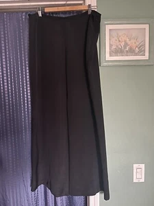 Eileen Fisher Pants L Tall Straight Wide Leg Black Flat Front 100% Silk Zip - Picture 1 of 8
