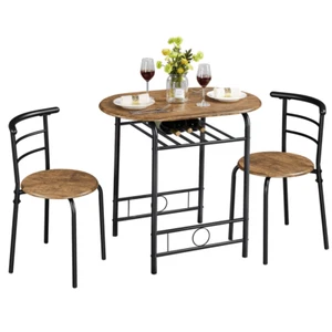 Alden Design 3 Piece Modern Round Dining Table Set with Steel Legs for Kitchens - Picture 1 of 6