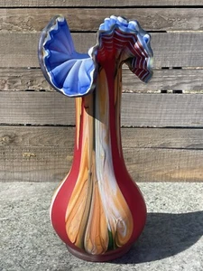 Essie Zareh Large Blue Orange Red Studio Art Glass Vase 15.5” - Picture 1 of 7