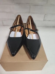 J. Crew Black Patent Pointed Toe Mary Jane Leather Flat Shoes 9 NIB - Picture 1 of 7