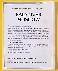 Raid Over Moscow solo istruzioni Atari Apple Access Software HTF - Foto 1 di 5