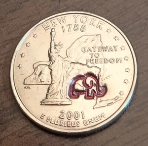 2001 REAL NY State Quarter Dollar* LUCKY ELEPHANT 🐘 Counterstamp COIN #1029QNYr - Picture 1 of 4