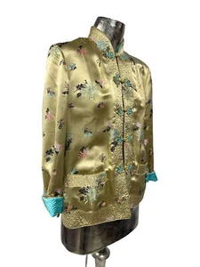 LONGEVITY chinesische Vintage Jacke Mantel Größe Large 12-14 Damen Gold & Blau EU42* - Bild 1 von 20
