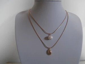 ANDREA BUCCI WHITE FRESHWATER PEARL GOLD COWRIE SHELL GOLD TONE TIERED NECKLACE - Picture 1 of 15