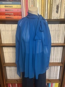 Blusa Top Antonio Berardi Damas 42 10 12 Azul Pura Seda Flotante Transparente Coño Lazo - Imagen 1 de 12