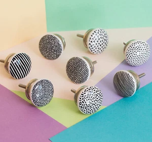 8 X Möbelknöpfe Set Griffe Schwarz Weiß Keramik Knöpfe Knäufe Knober Castro top - Bild 1 von 11