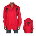 Men's Western Cotton Embroidered Casual Shirt #42 Black White & Red