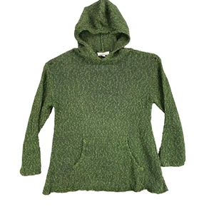 Bryn Walker Hoodie Women S Sweater Green Knit Linen Blend Natural Boho Lagenlook - Picture 1 of 13