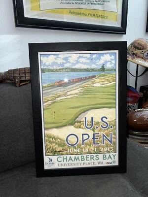 艺术家 Wybranski 2015 年美国公开赛钱伯斯湾高尔夫海报乔丹·斯皮思签名 — 第 1/4 张图片