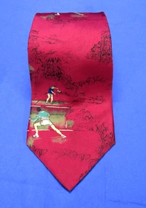 Vintage RESILIO Men's Neck Tie MAROON RED Playing Tennis Match 100% SILK Woven - Picture 1 of 4