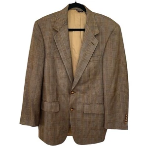 Bill Blass Premiere Collection Mens Two Button Blazer Size 40 Khaki Plaid VTG - Picture 1 of 14