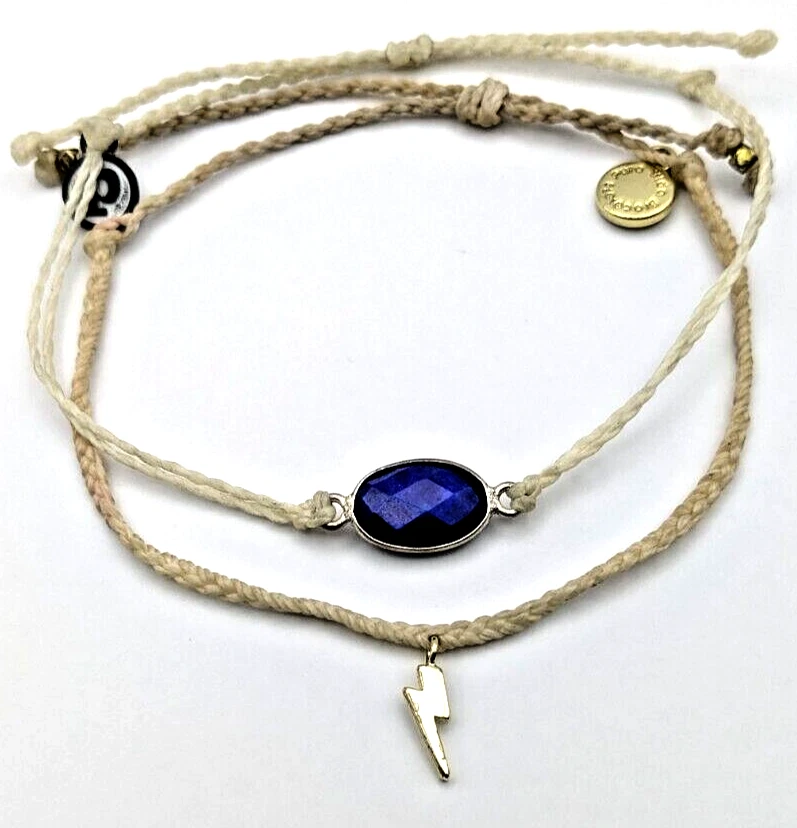 Браслет Pura Vida ручной работы регулируемый лазурит золотой молния подвеска ювелирные изделия - Изображение 1 из 1